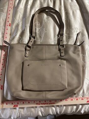 Kim Rogers Neutral Taupe Pebbled Tote with Front Zip Pocket
